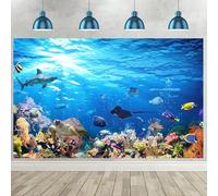 Hnmdmyi 5x3FT Under The Sea Backdrop Underwater World Aquarium Tropical Fish Dolphin Turtle Coral Sunlight Photography Background Baby Shower Kids Birthday Party Decoration Banner Photo Booth Props