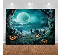 Hnmdmyi 5x4FT Halloween Backdrop Horror Moon Night Scary Cemetery Pumpkin Lantern Photography Background Kids Adult Family Halloween Party Decorations Banner Photo Booth Props