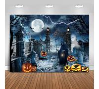 Hnmdmyi 5x4FT Halloween Backdrop Horror Moon Night Scary Pumpkin Lantern Cemetery Skull Ghost Bat Photography Background Kids Adult Family Halloween Party Decorations Banner Photo Booth Props