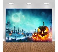 Hnmdmyi 5x4FT Halloween Backdrop Scary Foggy Forest Horror Moon Night Pumpkin Lantern Cemetery Bat Photography Background Kids Adult Family Halloween Party Decorations Banner Photo Booth Props