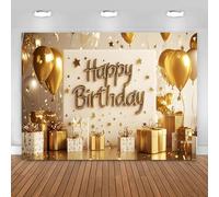 Hnmdmyi 5x4FT Happy Birthday Backdrop Gold Balloons Gift Boxes Star Photography Background Kids Men Women Birthday Party Decorations Banner Photo Booth Props