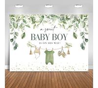 Hnmdmyi 6x4FT Baby Shower Backdrop A Sweet Baby Boy is on His Way Green Leaves Photography Background Newborn Baby Shower Party Decorations Banner Photo Booth Props