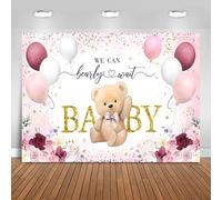 Hnmdmyi 6x4FT Baby Shower Backdrop We Can Bearly Wait Bear Pink Flower Balloons Photography Background Newborn Baby Shower Party Decorations Banner Photo Booth Props