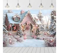 Hnmdmyi 6x4FT Christmas Backdrop Pink Sweet Candy House Tree Cottage Photography Background Winter Merry Christmas Baby Shower Birthday Party Decorations Banner Photo Booth Props