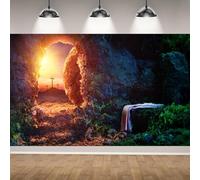 Hnmdmyi 6x4FT Easter Backdrop He is Risen Easter Jesus Sunrise Holy Light Empty Tomb Cross Photography Background Bible Story Church Mural Sanctuary Christianity Decoration Banner Photo Booth Props