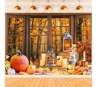 Hnmdmyi 6x4FT Fall Backdrop Autumn Window Forest Maple Leaves Pumpkin Harvest Photography Background Birthday Baby Shower Thanksgiving Party Decorations Banner Photo Booth Props