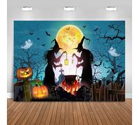 Hnmdmyi 6x4FT Halloween Backdrop Horror Moon Night Forest Graveyard Witch Pumpkin Lantern Ghost Photography Background Kids Adult Family Halloween Party Decorations Banner Photo Booth Props