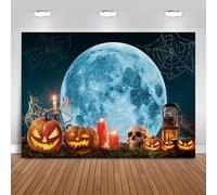 Hnmdmyi 6x4FT Halloween Backdrop Horror Moon Night Pumpkin Lantern Skull Spider Web Photography Background Kids Adult Family Halloween Party Decorations Banner Photo Booth Props