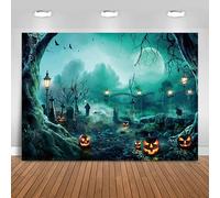 Hnmdmyi 6x4FT Halloween Backdrop Horror Moon Night Scary Cemetery Pumpkin Lantern Bat Photography Background Kids Adult Family Halloween Party Decorations Banner Photo Booth Props