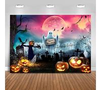 Hnmdmyi 6x4FT Halloween Backdrop Horror Moon Night Scary Ghost Scarecrow Pumpkin Lantern Cemetery Bat Photography Background Kids Adult Family Halloween Party Decorations Banner Photo Booth Props