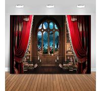 Hnmdmyi 6x4FT Halloween Backdrop Horror Moon Night Window Scene Scary Cemetery Pumpkin Lantern Bats Photography Background Kids Adult Family Halloween Party Decorations Banner Photo Booth Props
