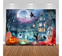 Hnmdmyi 6x4FT Halloween Backdrop Horror Moon Night Witch Cemetery Pumpkin Lantern Ghost Photography Background Kids Adult Family Halloween Party Decorations Banner Photo Booth Props