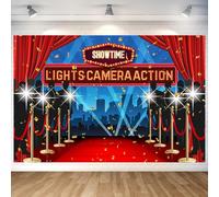 Hnmdmyi 6x4FT Red Carpet Backdrop Lights Camera Action Award Ceremony Photography Background VIP Movie Night Graduation Prom Wedding Birthday Party Decorations Banner Photo Booth Props