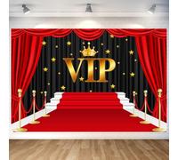 Hnmdmyi 6x4FT Red Carpet Backdrop VIP Black Gold Stage Glitter Stars Photography Background Award Ceremony Movie Night Graduation Prom Wedding Birthday Party Decorations Banner Photo Booth Props