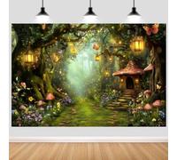 Hnmdmyi 7x5FT Enchanted Forest Backdrop Fairy Wonderland Garden Butterfly Flower Magic Tree Mushroom Photography Background Princess Girls Birthday Party Baby Shower Decorations Photo Booth Props