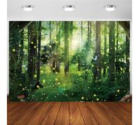Hnmdmyi 7x5FT Enchanted Forest Backdrop Magical Fantasy Woodland Sunlight Green Tree Butterfly Photography Background Baby Shower Jungle Safari Theme Party Decorations Banner Photo Booth Props