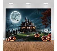 Hnmdmyi 7x5FT Halloween Backdrop Horror Moon Night Cemetery Haunted House Scary Pumpkin Lantern Photography Background Kids Adult Family Halloween Party Decorations Banner Photo Booth Props