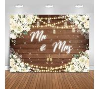 Hnmdmyi 7x5FT Mr & Mrs Backdrop White Floral Rustic Wood Photography Background Bridal Shower Bride to Be Engagement Wedding Party Decorations Banner Photo Booth Props