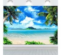 Hnmdmyi 8x6FT Beach Backdrop Summer Tropical Palm Trees Seaside Island Blue Sea Sky Photography Background Wedding Bride Shower Baby Shower Birthday Luau Party Decorations Banner Photo Booth Props
