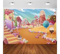 Hnmdmyi 8x6FT Candyland Backdrop Cartoon Lollipop Cake Mountain Biscuit Staircase Fantasy Candy Photography Background Baby Shower Birthday Party Decorations Banner Photo Booth Props