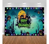 Hnmdmyi 9x6FT Halloween Backdrop Scary Night Castle Forest Graveyard Pumpkin Lantern Twinkle Lights Photography Background Kids Adult Family Halloween Party Decorations Banner Photo Booth Props