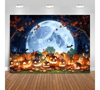 Hnmdmyi 9x6FT Halloween Backdrop Starry Sky Moon Night Pumpkin Lantern Photography Background Kids Adult Family Halloween Party Decorations Banner Photo Booth Props