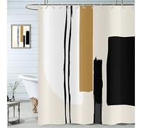 Hnmdmyi Abstract Shower Curtain 90x180, Black and Beige Geometric Painting Neutral Minimalist Modern Contemporary Art Bathroom Curtains Waterproof Polyester Fabric Washable Bath Curtains with Hooks