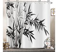 Hnmdmyi Bamboo Shower Curtain 180x220, Grey Plant Shower Curtains Traditional Chinese Calligraphy Style Culture Theme Bathroom Curtains Waterproof Polyester Fabric Washable Bath Curtains with Hooks