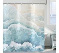 Hnmdmyi Beach Ocean Wave Shower Curtain 200x180, Teal Coastal Nautical Sea Abstract Modern Seaside Minimalist Art Bathroom Curtains Waterproof Polyester Fabric Washable Bath Curtains with Hooks