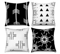 Hnmdmyi Black and White Cushion Covers 50 x 50 cm Set of 4, Boho Throw Pillow Covers Modern Geometric Pattern Decorative Linen Pillowcases for Sofa Couch Bed Garden Outdoor Home Decor