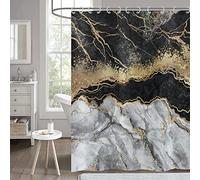 Hnmdmyi Black Marble Shower Curtain 120x200, Grey Gold Glitter Shower Curtains Abstract Crack Ink Texture Modern Luxury Art Bathroom Curtains Waterproof Polyester Fabric Washable Bath Curtains