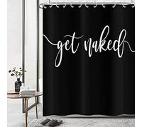Hnmdmyi Black Shower Curtain 180x220, White Art Font Words Get Naked Shower Curtains Funny Quotes Beautiful and Cool Bathroom Curtains Waterproof Polyester Fabric Washable Bath Curtains with Hooks