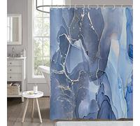 Hnmdmyi Blue Marble Shower Curtain 120x180, Glitter Shower Curtains Gold Crack Abstract Modern Luxury Art Bathroom Curtains with Hooks Waterproof Polyester Fabric Washable Bath Curtains for Wet Room