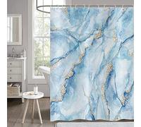 Hnmdmyi Blue Marble Shower Curtain 180x200, White Watercolor Golden Cracked Lines Texture Bathroom Curtains Abstract Modern Luxury Art Waterproof Polyester Fabric Washable Bath Curtains with Hooks