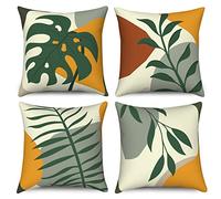 Hnmdmyi Boho Cushion Covers 40 x 40 cm Set of 4, Abstract Leaves Nature Plants Decorative Throw Pillow Covers Mid Century Modern Minimalist Aesthetic Art Linen Pillowcases for Sofa Couch Home Decor