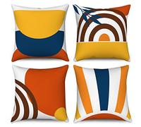 Hnmdmyi Boho Cushion Covers 40 x 40 cm Set of 4, Mid Century Abstract Leaf Rainbow Decorative Throw Pillow Covers Burnt Orange Modern Geometric Minimalist Linen Pillowcases for Sofa Bed Home Decor