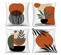 Hnmdmyi Boho Cushion Covers 45 x 45 cm Set of 4, Abstract Leaf Plant Sunset Decorative Throw Pillow Covers Geometry Line Minimalist Modern Art Aesthetic Linen Pillowcases for Sofa Bed Home Decor