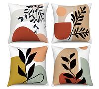 Hnmdmyi Boho Cushion Covers 50 x 50 cm Set of 4, Abstract Leaf Plant Sunset Sunrise Decorative Throw Pillow Covers Geometry Modern Art Aesthetic Linen Pillowcases for Sofa Couch Bed Garden Home Decor