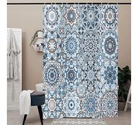 Hnmdmyi Boho Floral Shower Curtain 90x180, Bohemian Blue Mandala Flower Ethnic Tribal Vintage Geometric Patchwork Aesthetic Art Bathroom Curtains Waterproof Polyester Fabric Washable Bath Curtains