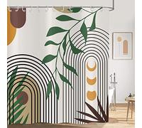 Hnmdmyi Boho Shower Curtain 150x180, Mid Century Abstract Leaf Arch Sun Moon Bathroom Curtains Modern Minimalist Geometric Aesthetic Art Waterproof Polyester Fabric Washable Bath Curtains with Hooks