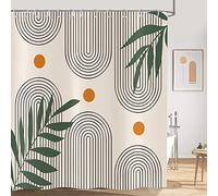 Hnmdmyi Boho Shower Curtain 180x180, Mid Century Abstract Green Leaf Arch Sun Bathroom Curtains Modern Minimalist Geometric Aesthetic Art Waterproof Polyester Fabric Washable Bath Curtains with Hooks