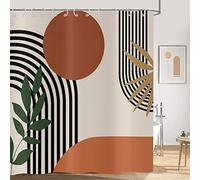 Hnmdmyi Boho Shower Curtain 180x180, Mid Century Abstract Green Leaf Arch Sun Orange Beige Bathroom Curtains Modern Minimalist Neutral Art Waterproof Polyester Fabric Bath Curtains with Hooks