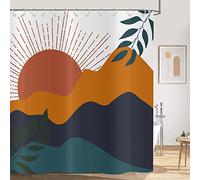 Hnmdmyi Boho Shower Curtain 180x180, Mid Century Abstract Mountain Sunset with Leaves Bathroom Curtains Modern Minimalist Geometric Aesthetic Art Waterproof Polyester Fabric Washable Bath Curtains