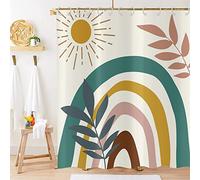 Hnmdmyi Boho Shower Curtain 180x200, Mid Century Abstract Leaf Sun Rainbow Beige Bathroom Curtains Modern Minimalist Geometric Aesthetic Art Waterproof Polyester Fabric Washable Bath Curtains