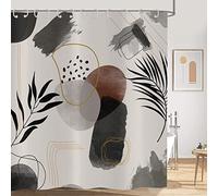 Hnmdmyi Boho Shower Curtain 90x180, Abstract Mid Century Black Grey Gold Modern Geometric Leaves Plant Neutral Minimalist Bathroom Curtains Waterproof Polyester Fabric Washable Bath Curtains