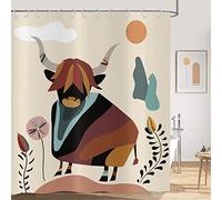 Hnmdmyi Boho Shower Curtain 90x180, Mid Century Cow Shower Curtains Modern Abstract Minimalist Funny Highland Cow Bull Aesthetic Beige Bathroom Curtains Waterproof Polyester Fabric Bath Curtains