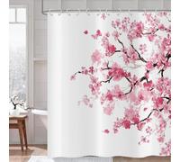 Hnmdmyi Cherry Blossom Shower Curtain 180x200, Pink Floral Sakura Blooming Plum Japanese Asian Anime Art Style Bathroom Curtains Waterproof Polyester Fabric Washable Bath Curtains with Hooks