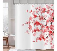 Hnmdmyi Cherry Blossom Shower Curtain 240x180, Red Floral Sakura Blooming Plum Japanese Asian Anime Art Style Bathroom Curtains Waterproof Polyester Fabric Washable Bath Curtains with Hooks