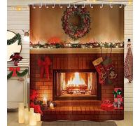 Hnmdmyi Christmas Shower Curtain 150x180, Fireplace Farmhouse Vintage Christmas Eve Stocking Winter Xmas Holiday Bathroom Curtains Waterproof Polyester Fabric Washable Bath Curtains with Hooks
