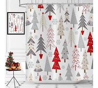Hnmdmyi Christmas Shower Curtain 150x180, Red Grey Beige Xmas Trees Stars Winter Snowflake Happy New Year Holiday Bathroom Curtains Waterproof Polyester Fabric Washable Bath Curtains with Hooks